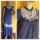 Vtg 70s Maxi Tent Calico Floral Dress Prairie Country Peasant Boho Festival S