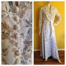 Vtg 70s Illusion Lace Maxi Hostess Dress Wedding Gown Beads/Sequins S/M Couture