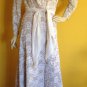 Vtg 70s Illusion Lace Maxi Hostess Dress Wedding Gown Beads/Sequins S/M Couture