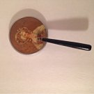vtg Hand Mirror Beautiful Woman w/Hat Wood Handle Aluminum Frame