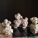 50s Set/3 Mid Century Ceramic Spaghetti Poodles Pink & White Signed F
