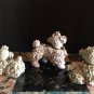 50s Set/3 Mid Century Ceramic Spaghetti Poodles Pink & White Signed F