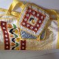 vtg NOS 3pc Terry Half Apron Hot Pads Pot Holders Set Yellow Floral