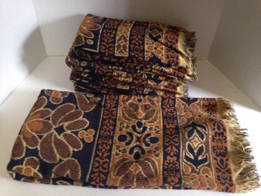vtg Retro TasteMaker 9pc Bath & Hand Towel Set Brown Black Tribal Batik Floral