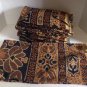 vtg Retro TasteMaker 9pc Bath & Hand Towel Set Brown Black Tribal Batik Floral
