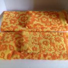 vtg Retro Fashion Manor 4pc Bath & Hand Towel Set Yellow Orange Flowers