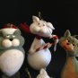 Set/4 Cute Tails Flocked Cat Kissing Kitty Christmas Ornaments Mistletoe Santa
