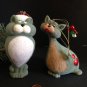 Set/4 Cute Tails Flocked Cat Kissing Kitty Christmas Ornaments Mistletoe Santa