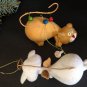 Set/4 Cute Tails Flocked Cat Kitty Christmas Ornaments Angel Heavy Large White