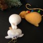 Set/4 Cute Tails Flocked Cat Kitty Christmas Ornaments Angel Heavy Large White