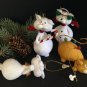 Set/4 Cute Tails Flocked Cat Kitty Christmas Ornaments Angel Heavy Large White