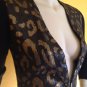Cache Sequined Leopard Animal Print Soft Cardigan Sweater Knit LW Top Black Gold
