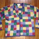 Vtg 80s slouchy patchwork cardigan Sweater large L Fuzzy Knit