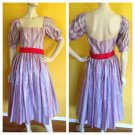 vtg 70s 80s Satin Stripe 50s Style Circle Dress Puff Sleeves Crinoline S Party