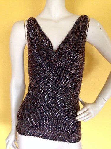 NWT Cache Heavy Beaded Brown Cami Camisole Top Blouse Evening Cocktail S