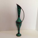 Lovely Brass Green Enamel Ewer Pitcher Vase India Woman Hand Painted Art Deco