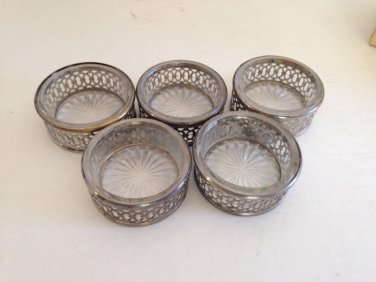 Set/5 Bailey Banks & Biddle Crystal Silver Plate Salt Cellars/Dips Bowls Open