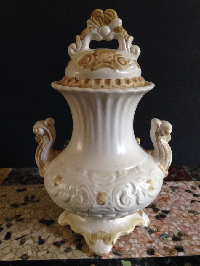 vtg Italian Capodimonte Double Handle Lidded Urn Floral Roses Vase ...