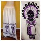 OOAK Vtg 70s Purple Indian Chief Aztec Tribal Print Long Maxi Muslin Skirt 31x41