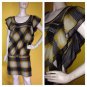 Fun Soft Knit Yellow/brown Plaid Drop Waist Angel Flutter Dolman Sleeve Dress M