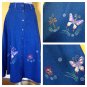 Vtg 80s Long Denim Jean Skirt Button Front Butterfly Ladybug Dragonfly Design S