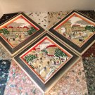 vtg LASZLO Hand Painted Tiles Famous PARIS STREETS Beautifully Framed Set/3