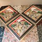 vtg LASZLO Hand Painted Tiles Famous PARIS STREETS Beautifully Framed Set/3