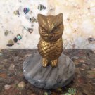 vtg Brass Owl Paperweight With Gray Marble Base Retro Decor