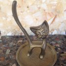 vtg 60s Brass Pussy Cat Kitty Ring Jewelry Holder Cartoon Modernist Figural Tray