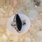 vtg 70s Sterling Silver Onyx Clear Rhinestone Adjustable Ring Retro Boho