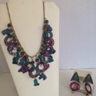 vtg 80s MSH Signed Western Stamped Metal Dangle Charm Necklace Earrings Set