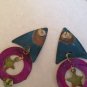vtg 80s MSH Signed Western Stamped Metal Dangle Charm Necklace Earrings Set
