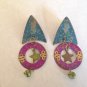 vtg 80s MSH Signed Western Stamped Metal Dangle Charm Necklace Earrings Set