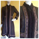 vtg 70s Boho Princess Suede Ethnic Faux Persian Lamb Trim Coat Espresso XS/S