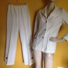 vtg 70s White Polyester Butterfly Embroidery Leisure Disco Pant Suit Blazer S/M