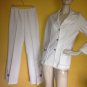 vtg 70s White Polyester Butterfly Embroidery Leisure Disco Pant Suit Blazer S/M