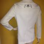 vtg 70s White Polyester Butterfly Embroidery Leisure Disco Pant Suit Blazer S/M