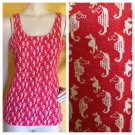 vtg 70s Seahorse Soft Knit Red & White Tank Top Shirt S/M Seapunk Boho