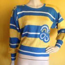 vtg 70s/80s Neiman Marcus Striped Sweater Yellow Blue White Crochet Embellished