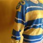 vtg 70s/80s Neiman Marcus Striped Sweater Yellow Blue White Crochet Embellished