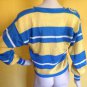 vtg 70s/80s Neiman Marcus Striped Sweater Yellow Blue White Crochet Embellished