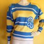 vtg 70s/80s Neiman Marcus Striped Sweater Yellow Blue White Crochet Embellished