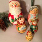 Kurt S Adler Hand Crafted Painted Wood Nesting Santa Mrs Claus Elves w/Box