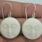 Hand Carved Awesome Moon Face Natural Buffalo Bone 925 Sterling Silver Earrings