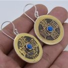 Antique Balinese Brass Coin Lapis Lazuly 925 Sterling Silver Jewelry Earrings