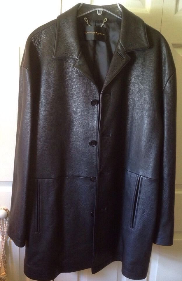 NWT Mens Black Leather Jacket Medium Donna Karan Signature