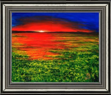 Framed bright red sunset