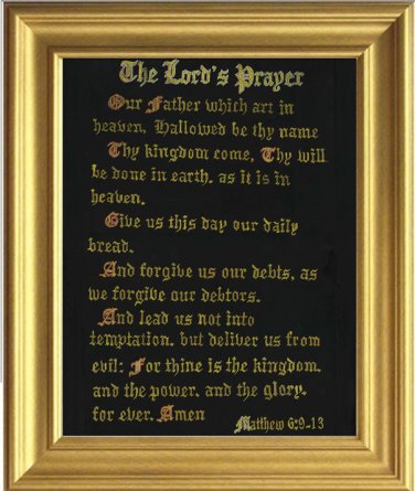 Framed The Lord's Prayer in Metallic Gold Olde English latters