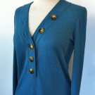 J Crew S Thin Teal Blue Button-Neck Henley Sweater Wool/Cashmere Layering #17131