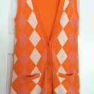 J Crew XS Orange/Pink 100% Cashmere Argyle Button-Down Sweater Vest Pockets